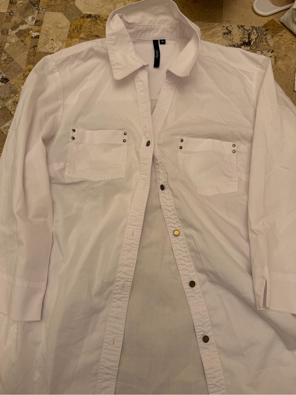 Women's White Button-Down Shirt with Stud Pocket Detail
